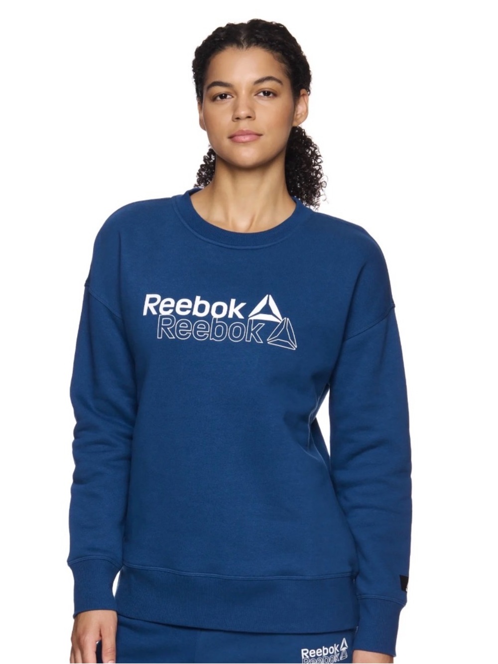Reebok Men's Navy Blue Crewneck Sweatshirt with White Logo